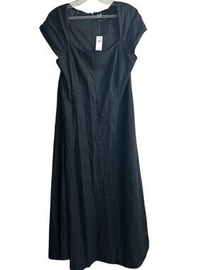 GAP Long Black Linen Dress With Cap Sleeves US L